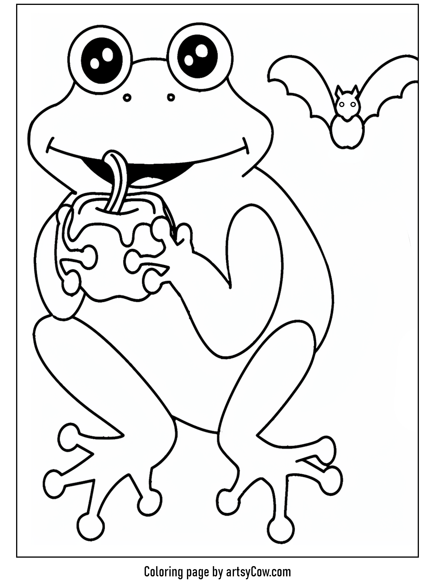 frog with a caramel apple